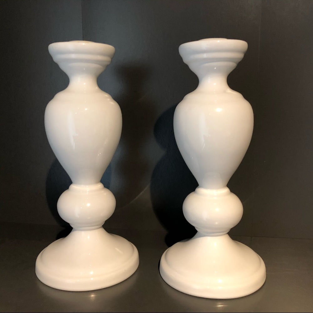 Pair of William Sonoma Spindle Candle Holders